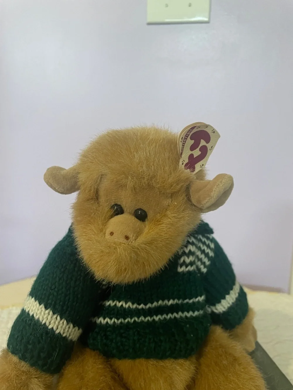 Plush Monkey in Dark Green Striped Sweater Ty attic collection - Justin